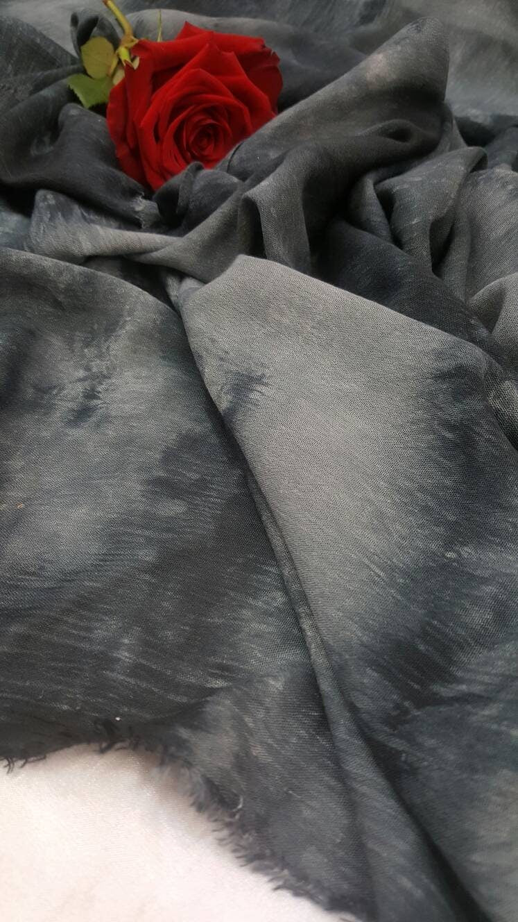 Rayon Challis Crepe Tie Dye Black And Gray Fabric Sold By The Yard Soft Organic Kids Draping Decoration Flowy Fabric