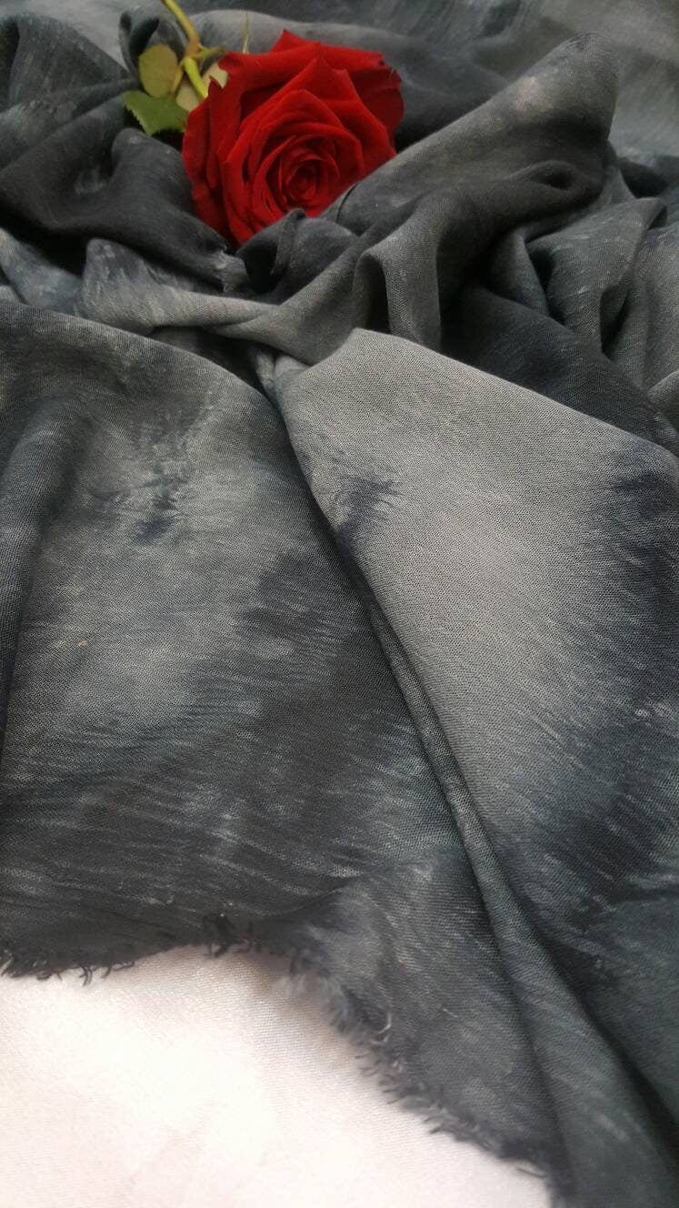 Rayon Challis Crepe Tie Dye Black And Gray Fabric Sold By The Yard Soft Organic Kids Draping Decoration Flowy Fabric