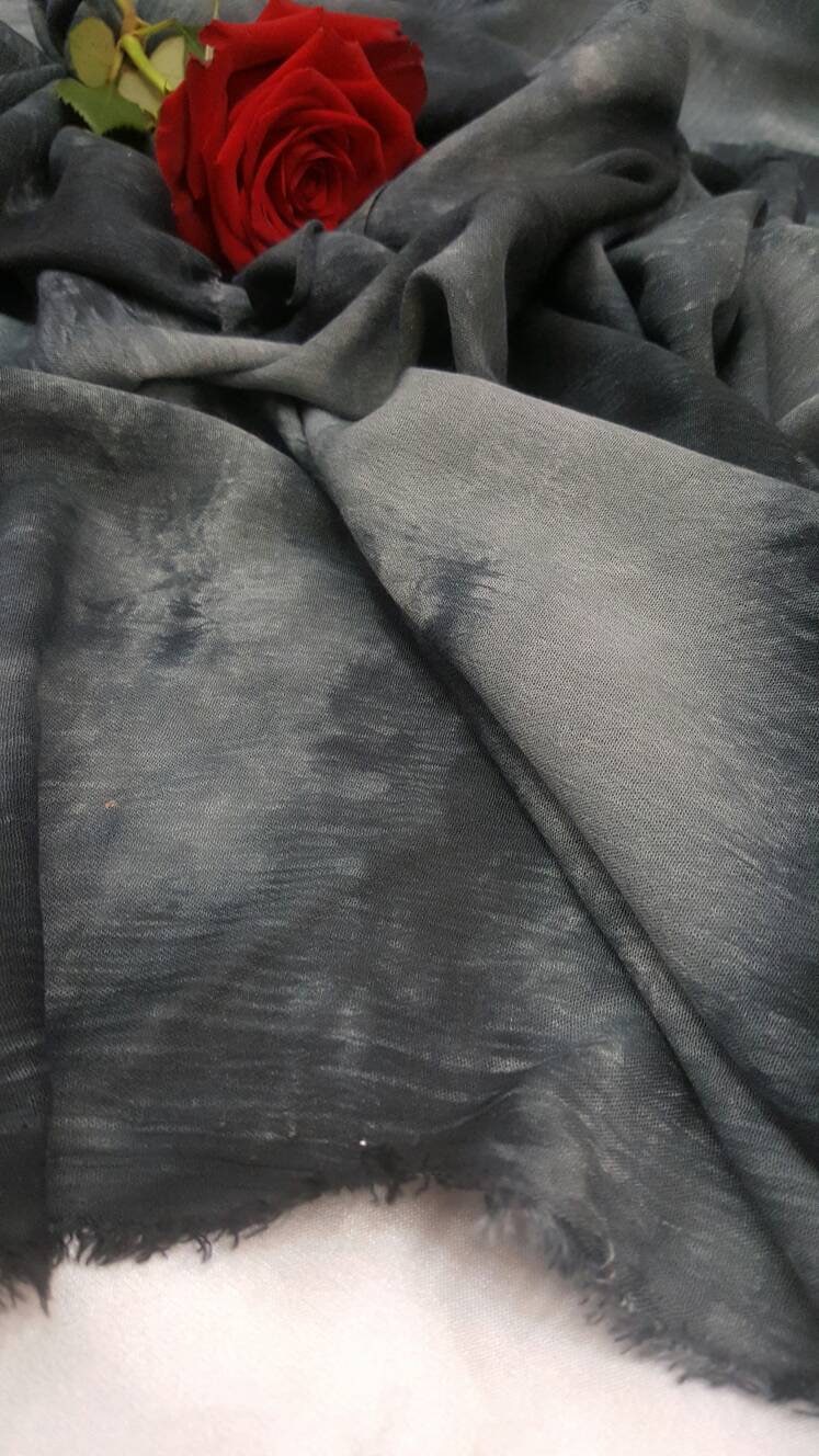 Rayon Challis Crepe Tie Dye Black And Gray Fabric Sold By The Yard Soft Organic Kids Draping Decoration Flowy Fabric