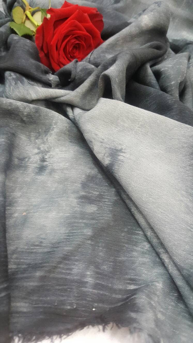Rayon Challis Crepe Tie Dye Black And Gray Fabric Sold By The Yard Soft Organic Kids Draping Decoration Flowy Fabric