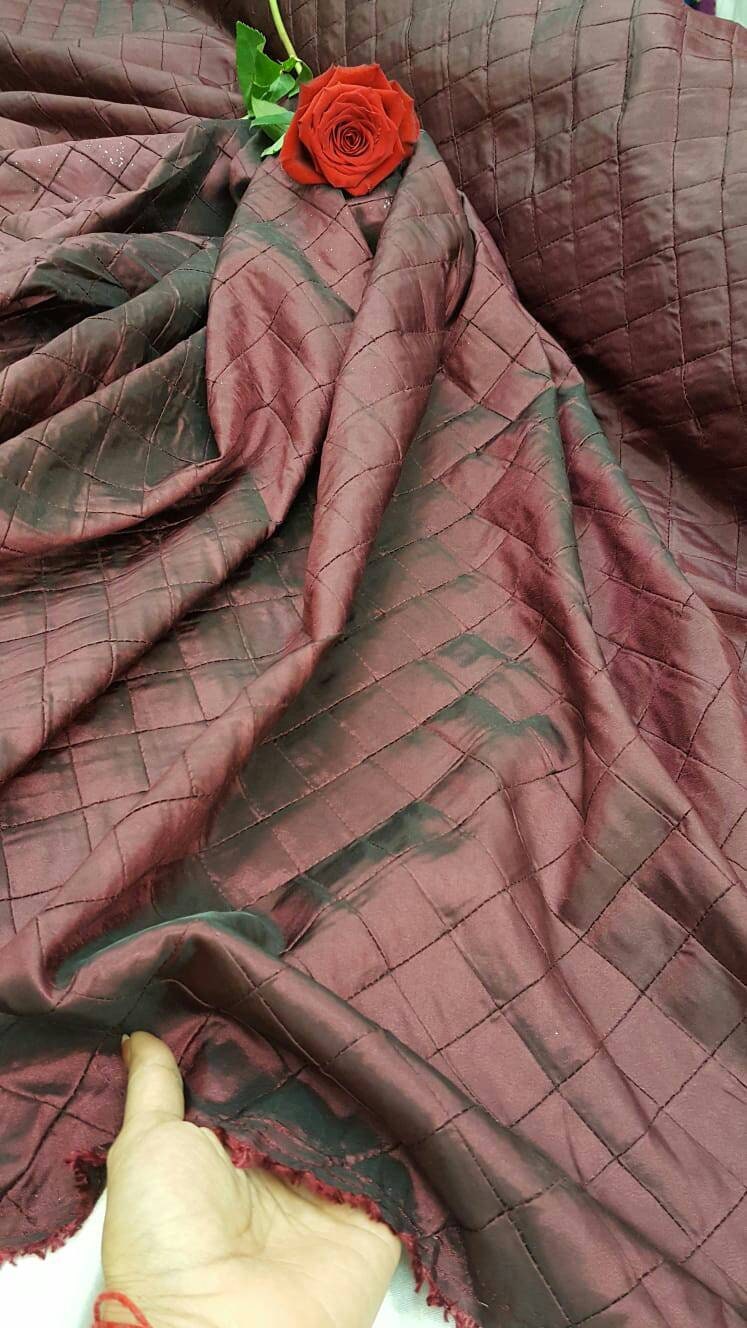 Wine geometric square brocade Taffeta Prom Fabric Sold by the Yard Gown Quinceañera Bridal Evening Dress decoration draping