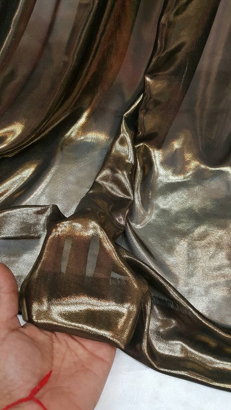 Gold Metallic Chiffon Silk Black Background Soft Flowy Prom Fabric Sold by the Yard Gown Quinceañera Bridal Decoration Draping