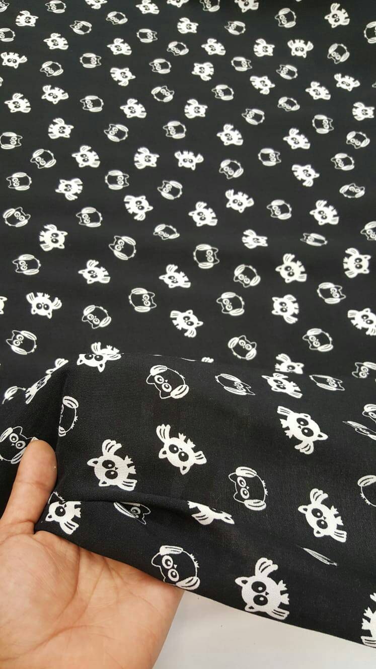 100% Rayon challis black and white owls fabric sold by the yard soft organic kids dress draping decoration fabric