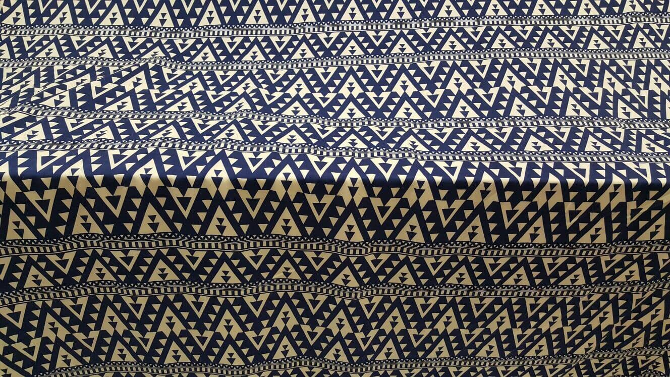 100% Rayon challis geometric white and blue organic Fabric by the yard soft flowy