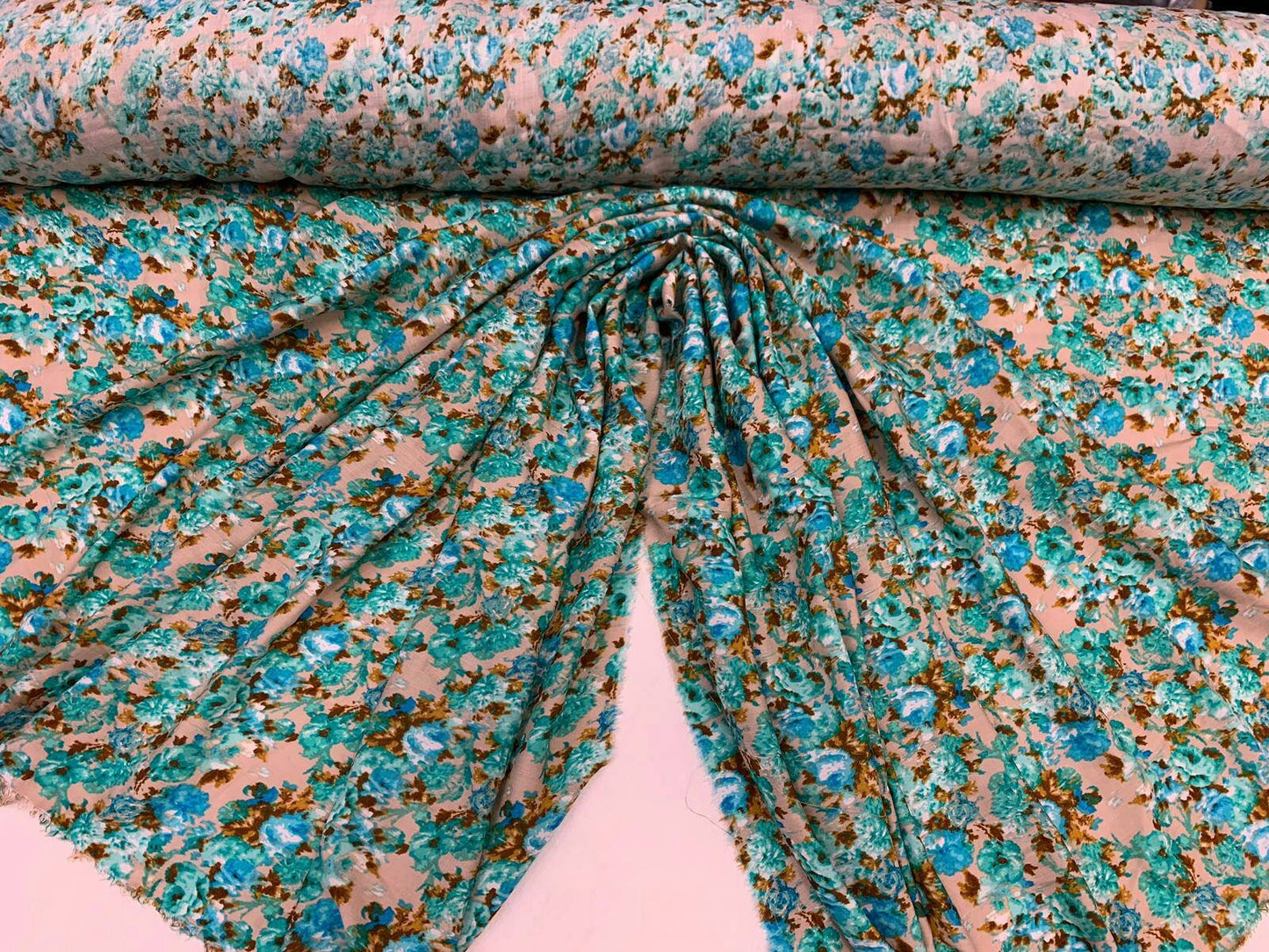 Rayon with Blue/Green Floral Print Fabric sold by the yard soft organic kids fabric flowy ligth weight fabric perfect to make dress