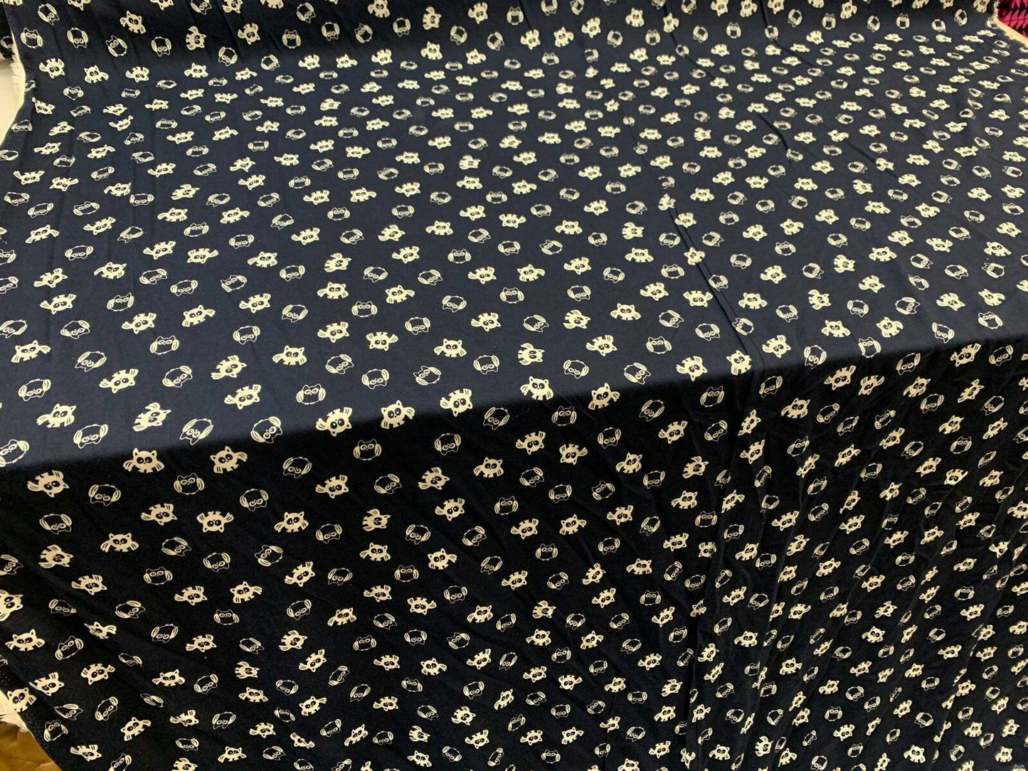 Rayon challis WHAT A HOOT owls on navy blue background 58 inches wide fabric sold by the yard soft organic fabric kids