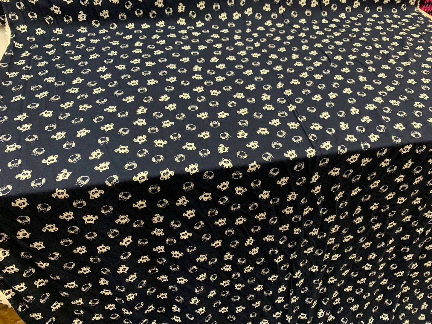 Rayon challis WHAT A HOOT owls on navy blue background 58 inches wide fabric sold by the yard soft organic fabric kids