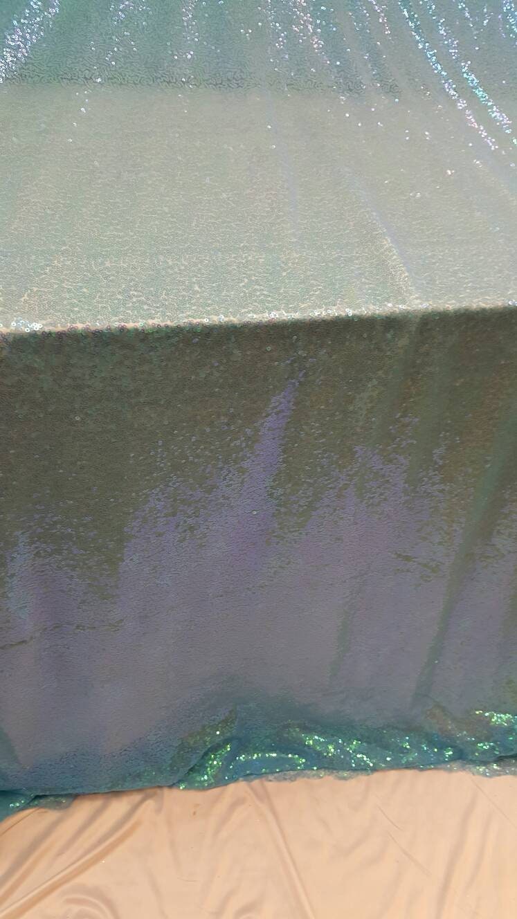 Sky Blue Iridescent Sequin Fabric sold by The Yard, Sequin Fabric, Tablecloth, Linen, Sequin Tablecloth, Table Runner rainbow iridescent