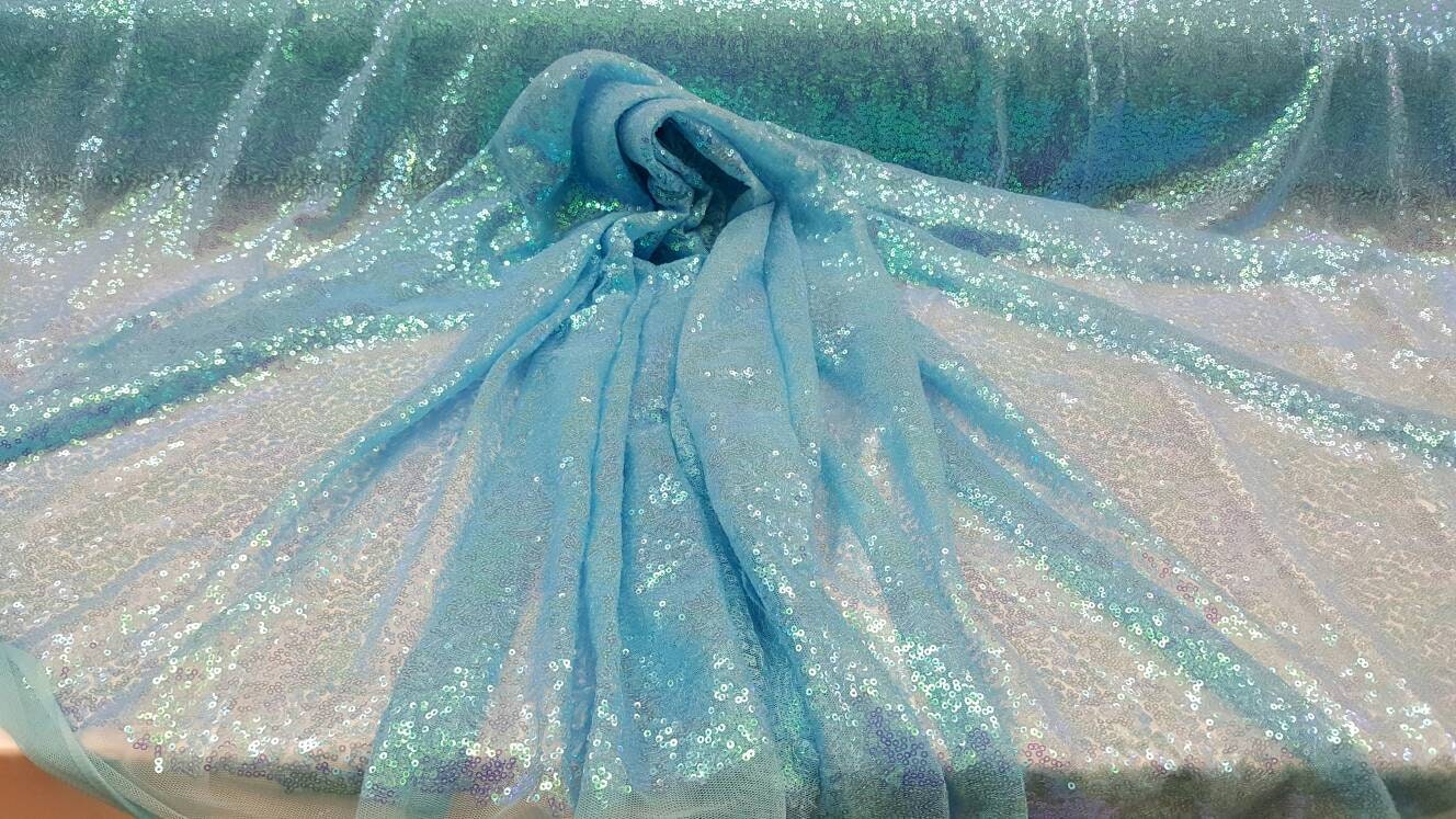 Sky Blue Iridescent Sequin Fabric sold by The Yard, Sequin Fabric, Tablecloth, Linen, Sequin Tablecloth, Table Runner rainbow iridescent