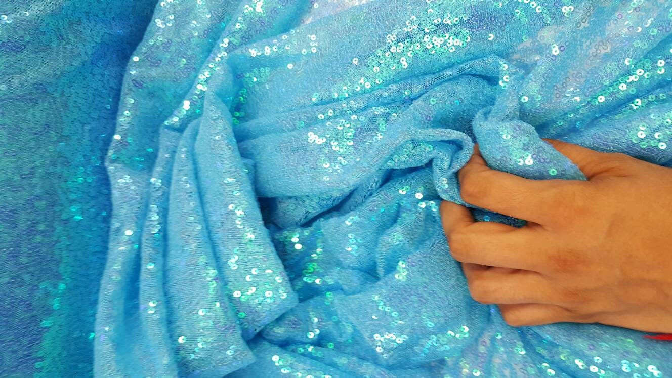 Sky Blue Iridescent Sequin Fabric sold by The Yard, Sequin Fabric, Tablecloth, Linen, Sequin Tablecloth, Table Runner rainbow iridescent