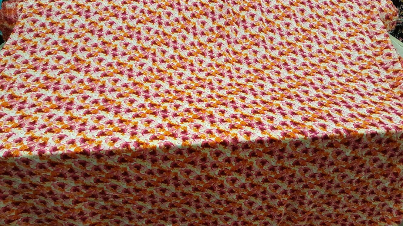 100% Rayon with Orange / Fuchsia Floral Print Fabric sold by the yard soft rayon organic fabric kids dress draping decoration
