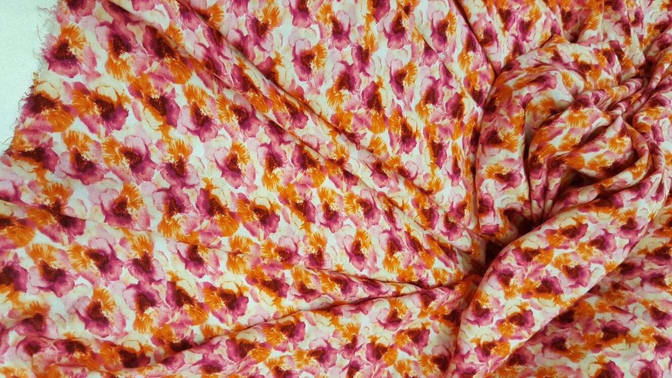100% Rayon with Orange / Fuchsia Floral Print Fabric sold by the yard soft rayon organic fabric kids dress draping decoration