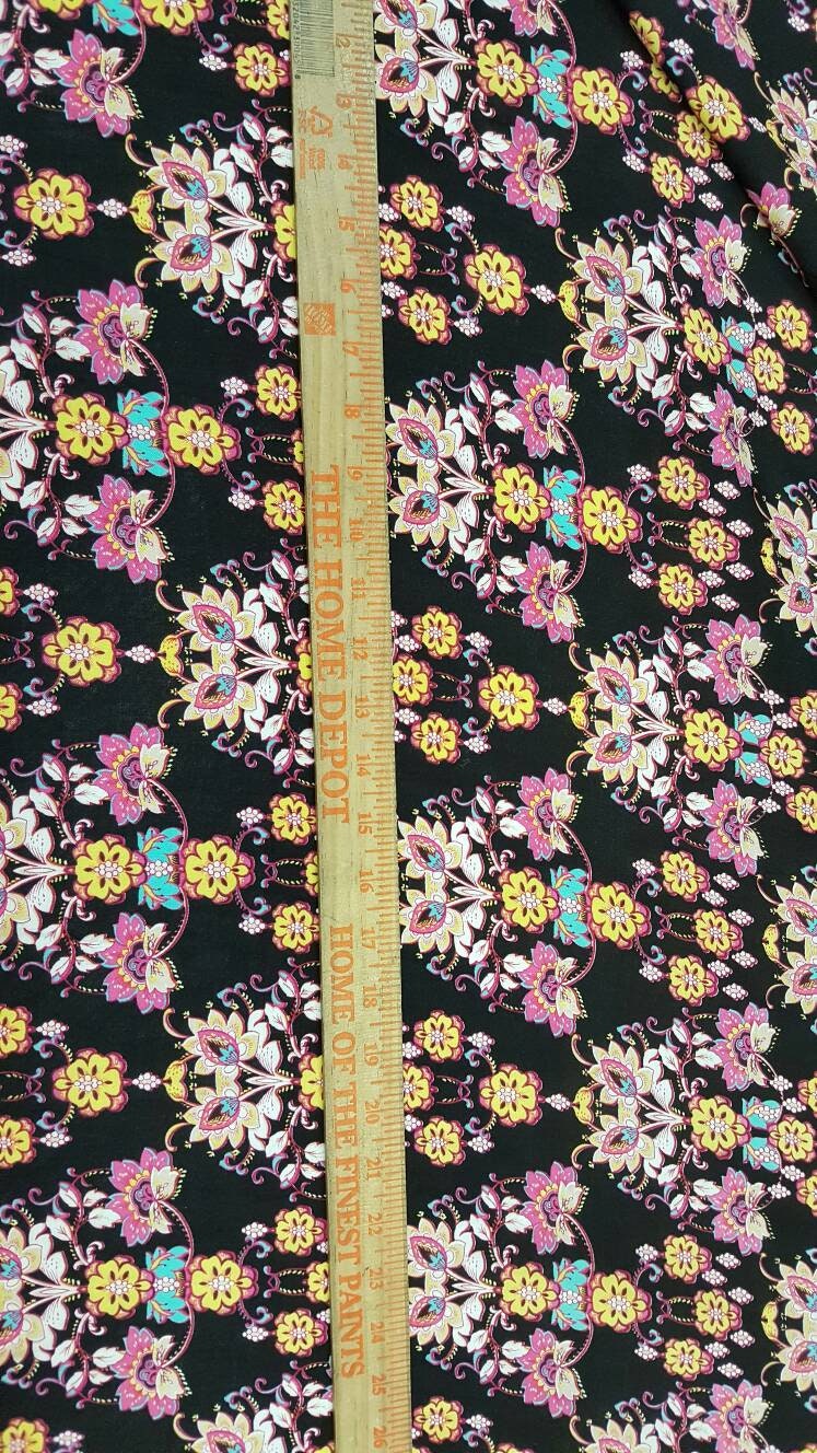 100% Rayon. Chinese Inspired Print with Flower Bouquets. 58-60" Wide. Fabric by the Yard