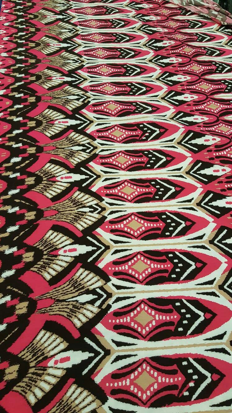 Rayon challis Egyptian print Magenta, Black and Tan pattern Fabric sold by the yard soft organic flowy fabric dress Draping decoration