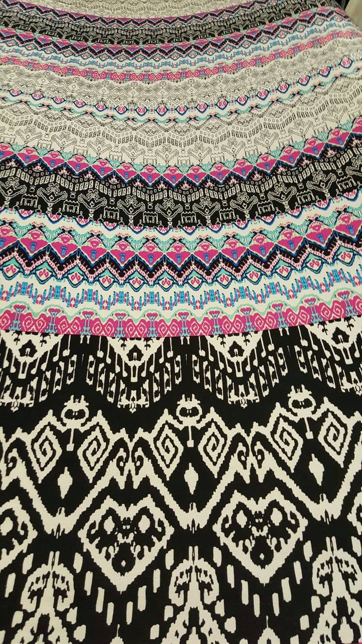 Rayon challis Multicolor geometric american indian pink black white Fabric by the yard soft flowy organic kids dress draping clothing