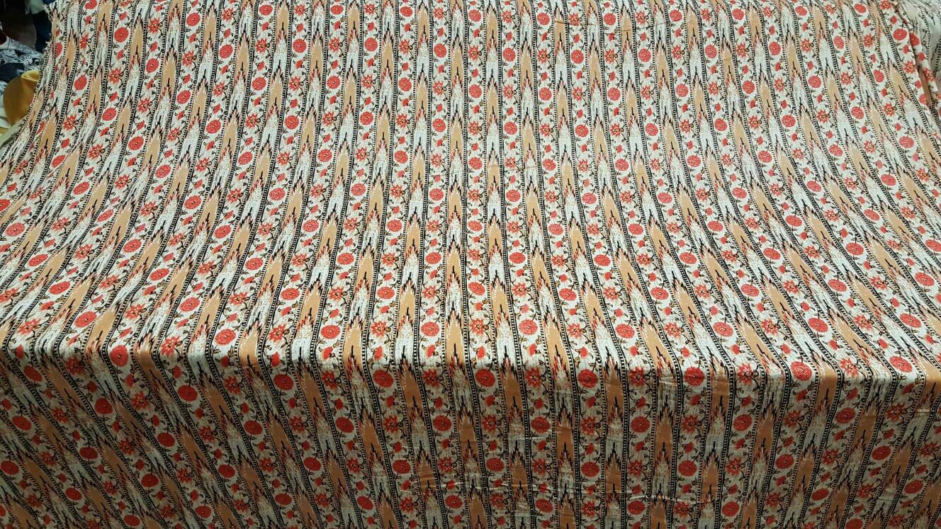 Rayon challis coral peach floral flowers black and off white fabric sold by the yard small flowers draping decoration clothing dress flowy