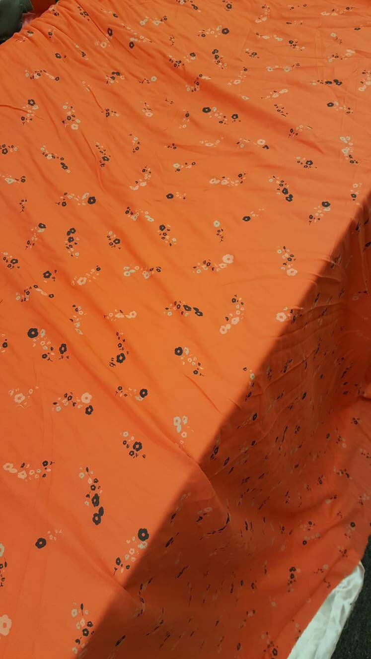Rayon Colorful orange small floral flowers soft flowy organic kids dress draping clothing decoration flowy fabric sold by the yard