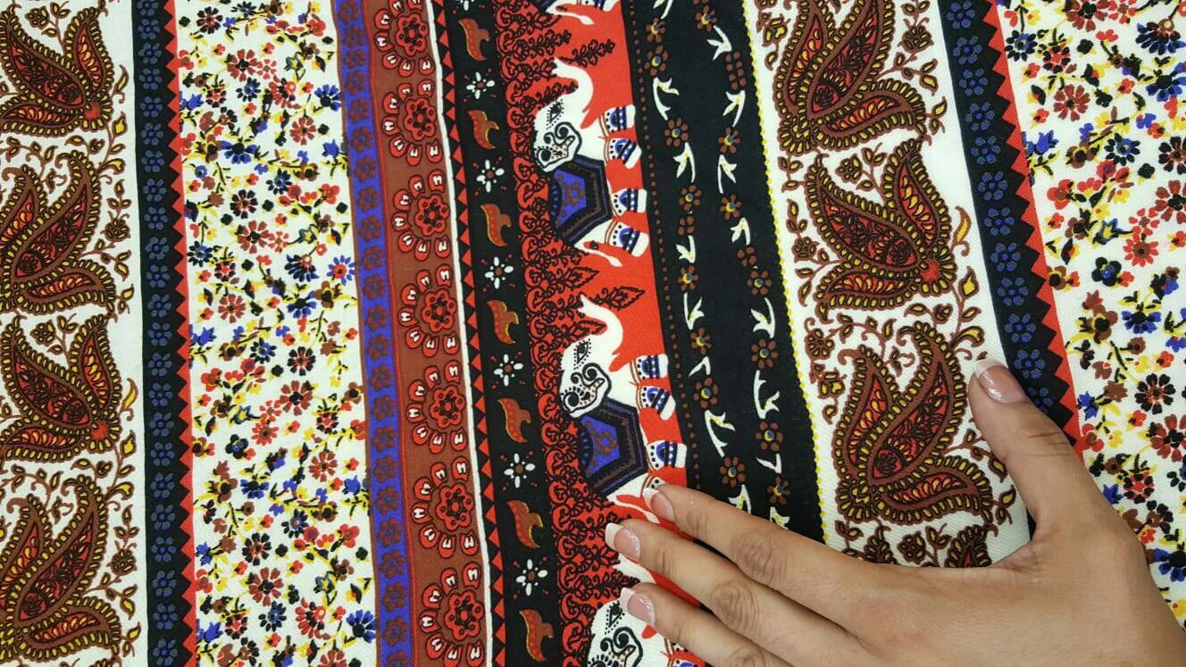 100% rayon challis small flower print elephant Indian inspiration Fabric by the yard 58 inches wide soft flowy multicolor