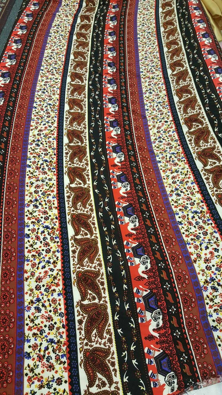 100% rayon challis small flower print elephant Indian inspiration Fabric by the yard 58 inches wide soft flowy multicolor