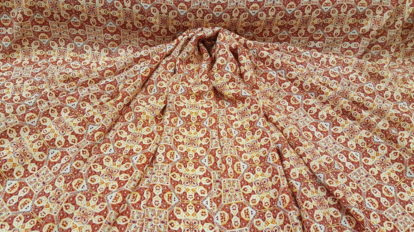 Rayon Challis Oranges Yellow Geometric Floral Print Fabric Sold By The Yard Soft Organic Kids Draping Decoration