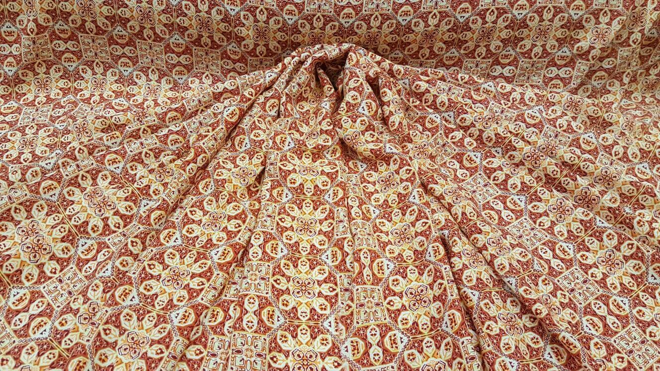 Rayon Challis Oranges Yellow Geometric Floral Print Fabric Sold By The Yard Soft Organic Kids Draping Decoration