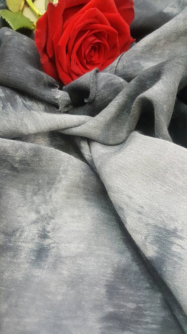 Rayon Challis Crepe Tie Dye Black And Gray Fabric Sold By The Yard Soft Organic Kids Draping Decoration Flowy Fabric