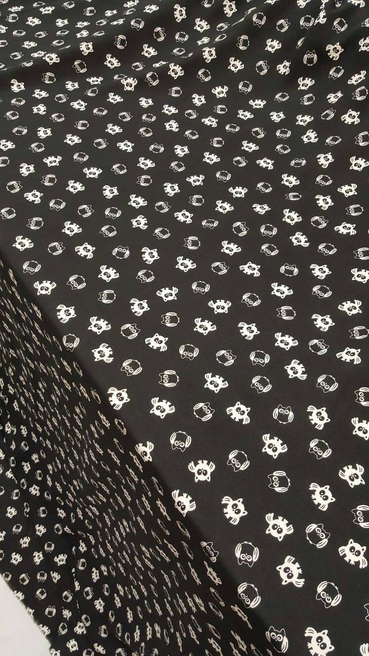 100% Rayon challis black and white owls fabric sold by the yard soft organic kids dress draping decoration fabric