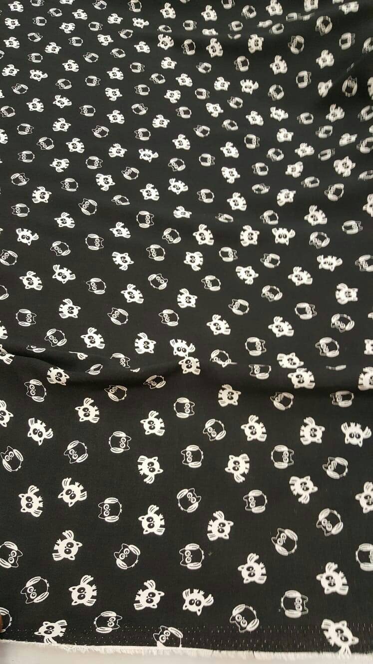 100% Rayon challis black and white owls fabric sold by the yard soft organic kids dress draping decoration fabric