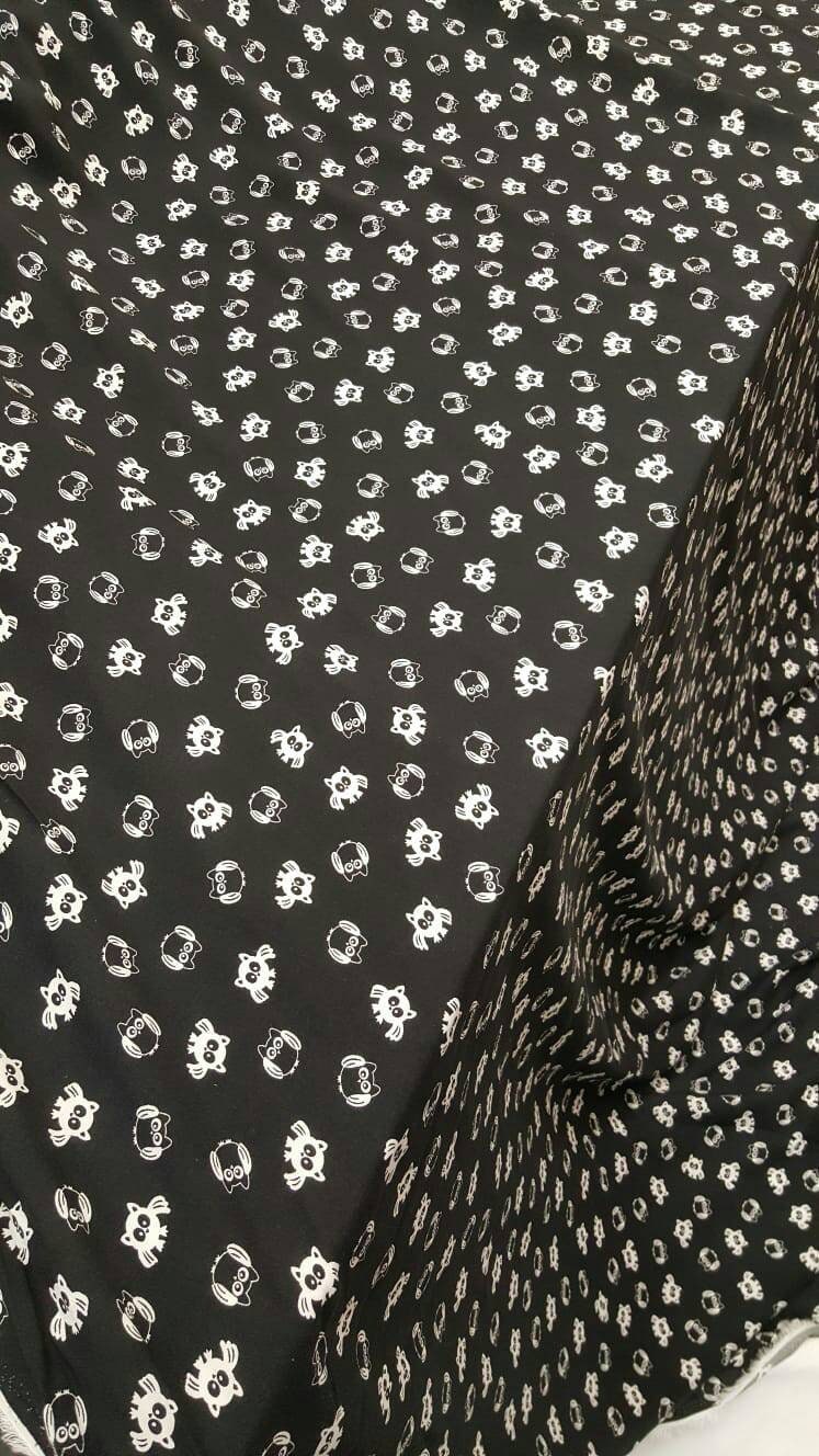 100% Rayon challis black and white owls fabric sold by the yard soft organic kids dress draping decoration fabric