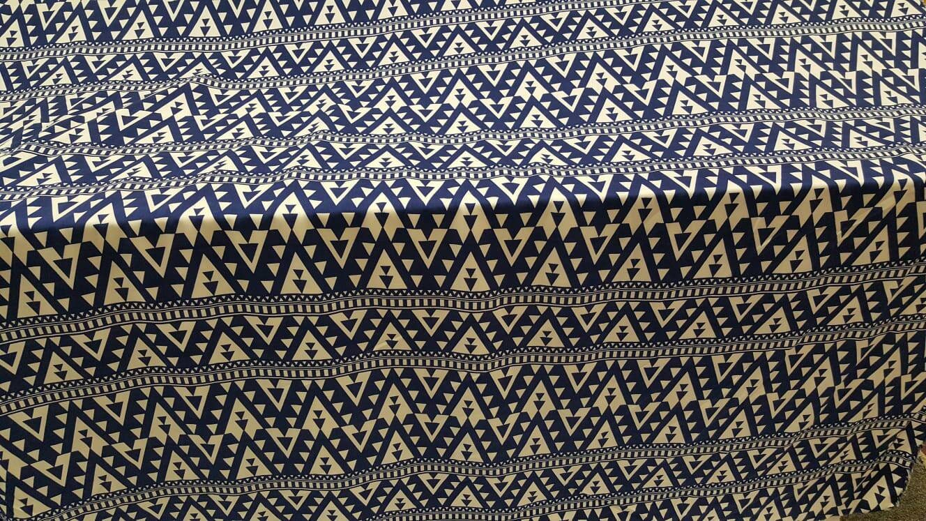 100% Rayon challis geometric white and blue organic Fabric by the yard soft flowy