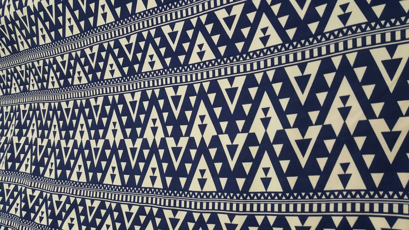 100% Rayon challis geometric white and blue organic Fabric by the yard soft flowy