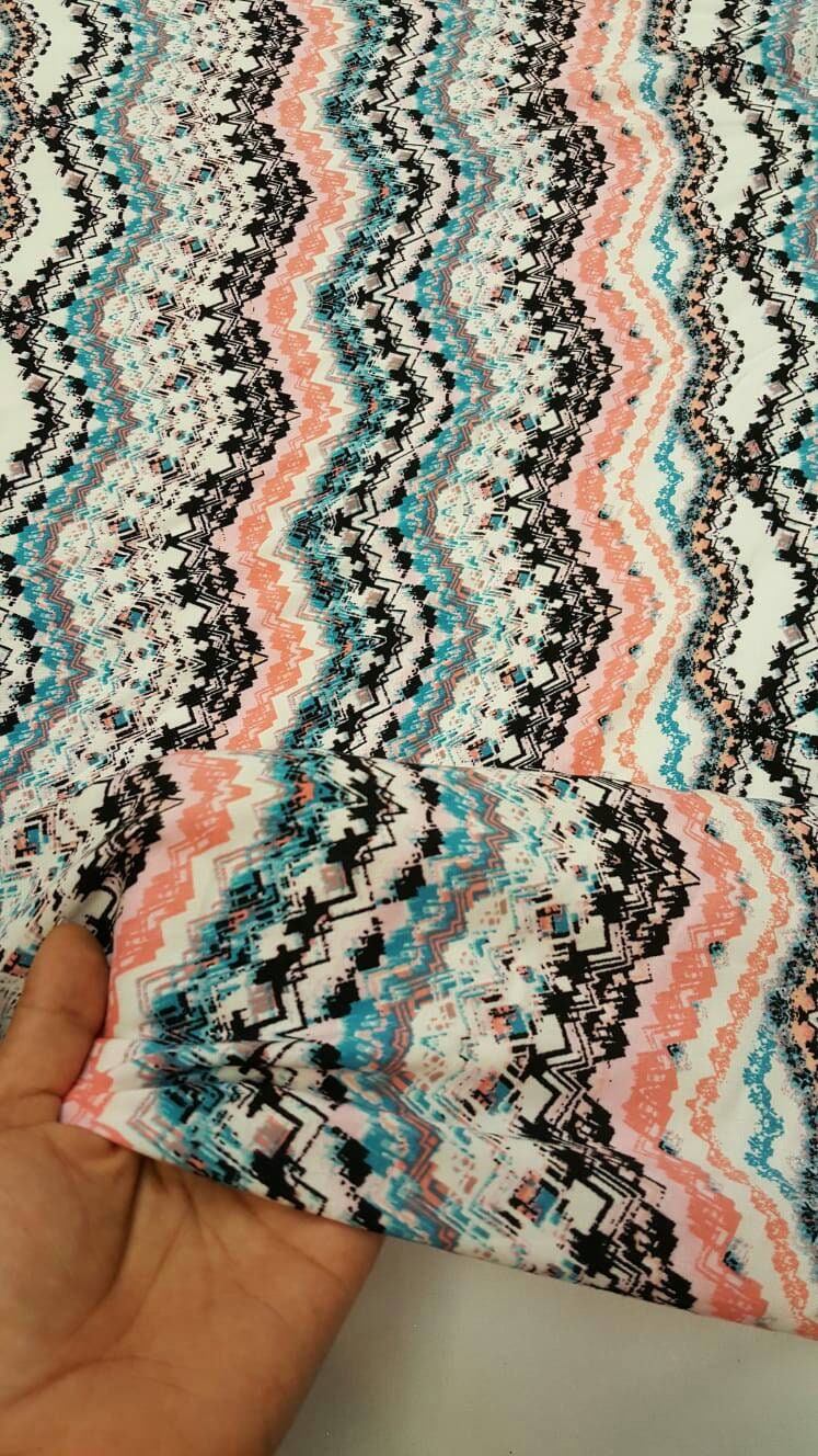 100% Rayon challis Geometric textured blue hues n off whites black fabric sold by the yard soft organic kids dress draping clothing