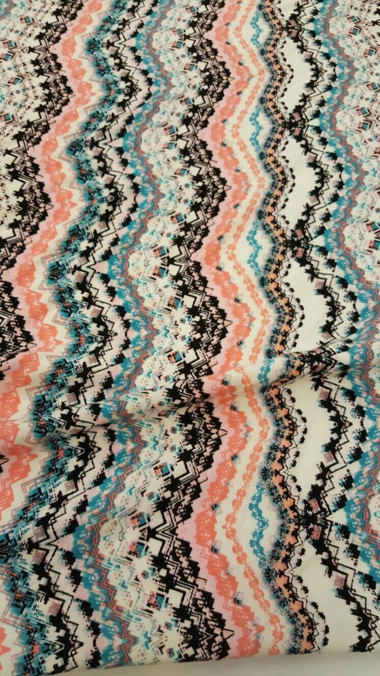 100% Rayon challis Geometric textured blue hues n off whites black fabric sold by the yard soft organic kids dress draping clothing