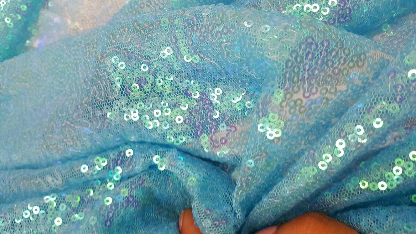 Sky Blue Iridescent Sequin Fabric sold by The Yard, Sequin Fabric, Tablecloth, Linen, Sequin Tablecloth, Table Runner rainbow iridescent