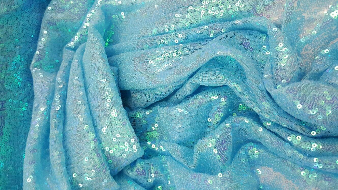Sky Blue Iridescent Sequin Fabric sold by The Yard, Sequin Fabric, Tablecloth, Linen, Sequin Tablecloth, Table Runner rainbow iridescent
