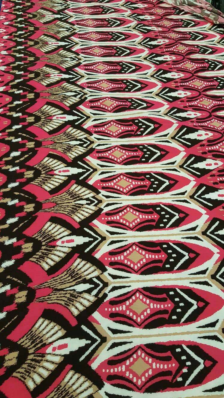 Rayon challis Egyptian print Magenta, Black and Tan pattern Fabric sold by the yard soft organic flowy fabric dress Draping decoration