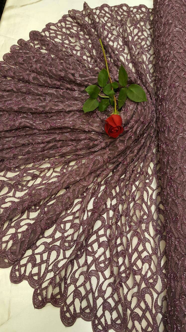 Mauve Hand Beaded Lace Geometric Embroidered on Mesh Gown Prom Fabric Sold by the Yard Evening dress Bridal Quinceañera Sweet 16 Gown