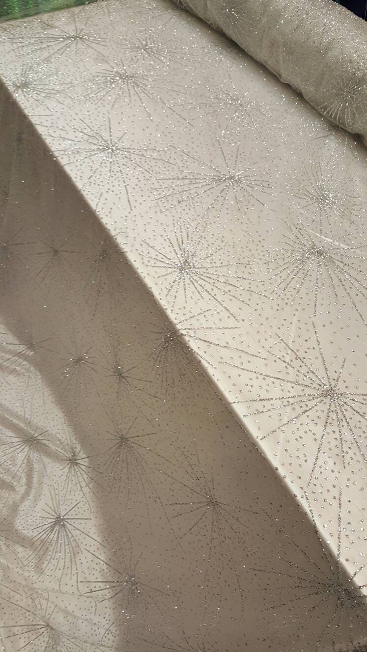 Silver Glitter Lace Stars Sparkly Prom Fabric Sold by The Yard Bridal Dress Quinceañera Gown Fashion New Lace Draping Decoration