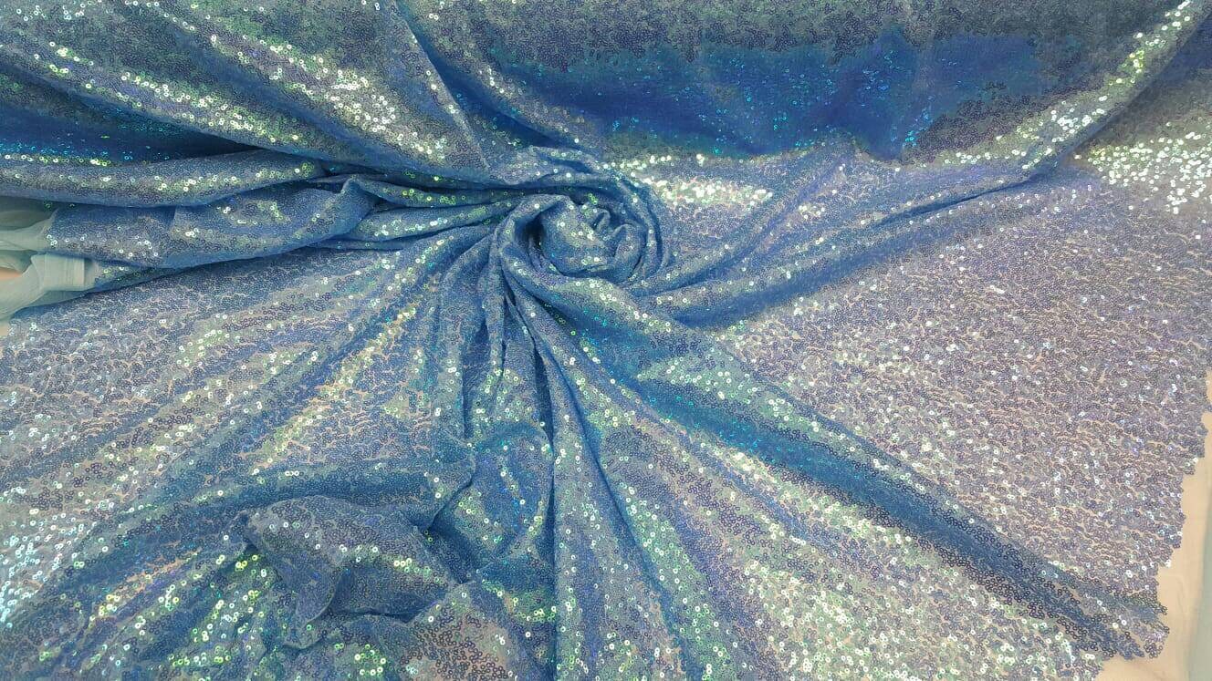 Blue Sequin Iridescent Fabric By The Yard Clothing Dress Decoration Draping Table Cloths Hologram Sequin Fashion Turquoise Sequin Holografic