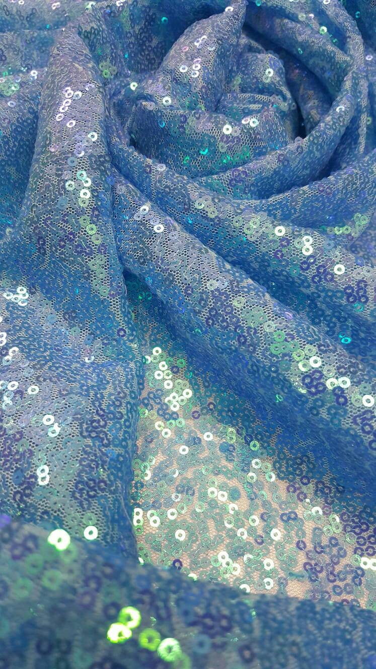 Blue Sequin Iridescent Fabric By The Yard Clothing Dress Decoration Draping Table Cloths Hologram Sequin Fashion Turquoise Sequin Holografic
