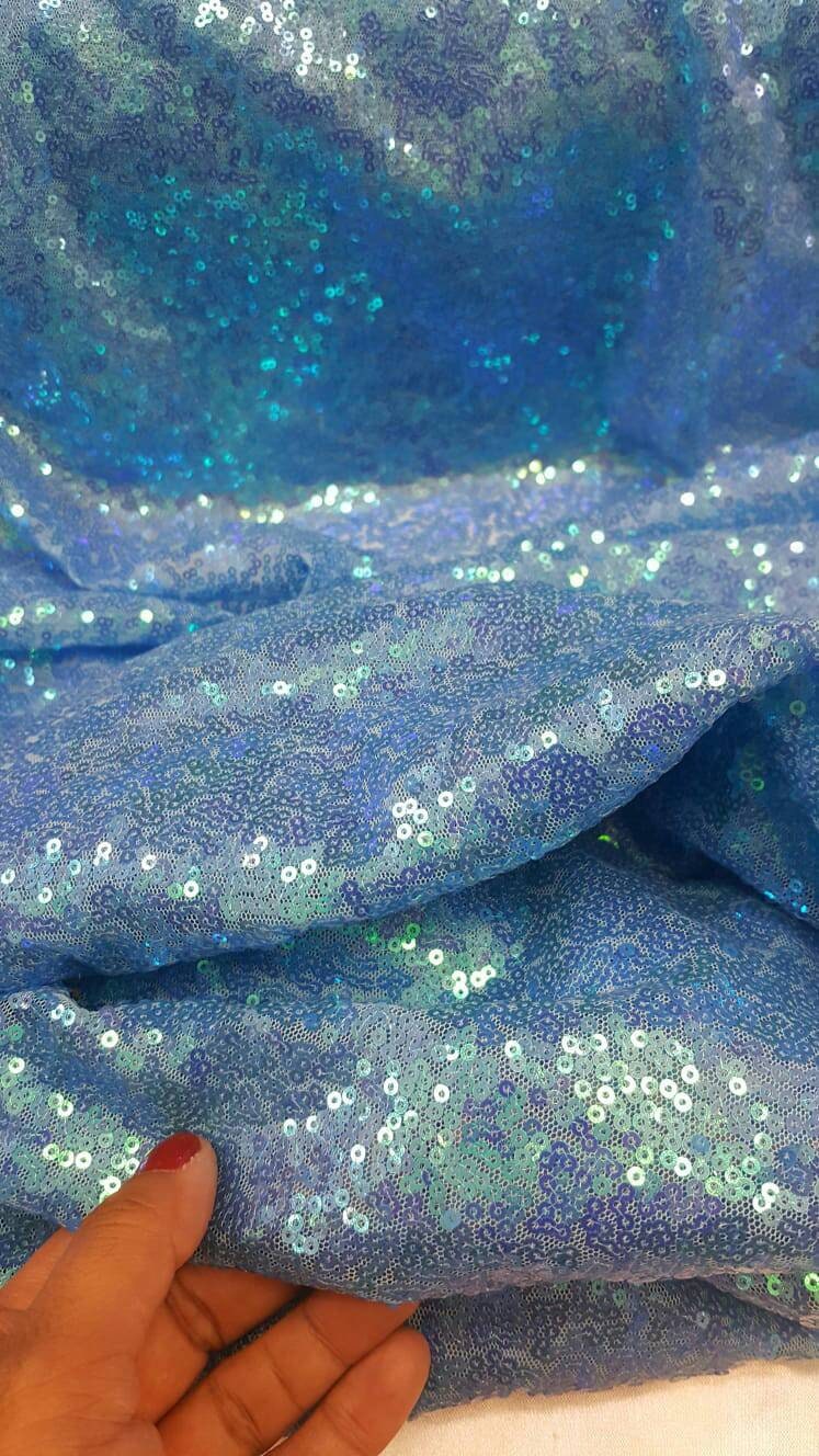 Blue Sequin Iridescent Fabric By The Yard Clothing Dress Decoration Draping Table Cloths Hologram Sequin Fashion Turquoise Sequin Holografic