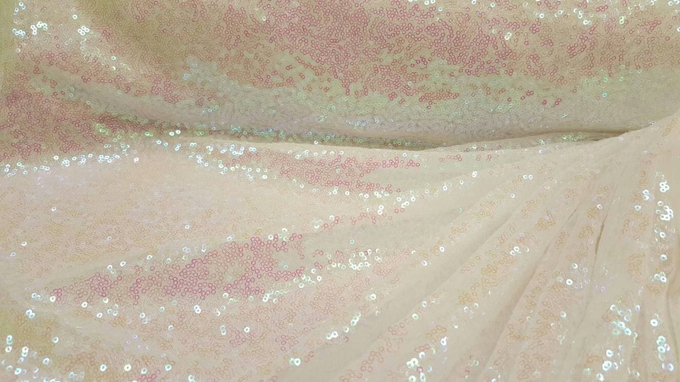White Iridescent Sequin 58 Hologram Fabric Sold by the Yard Gown Quinceañera Bridal Evening Dress Gorgeous Draping clothing Tablecloth