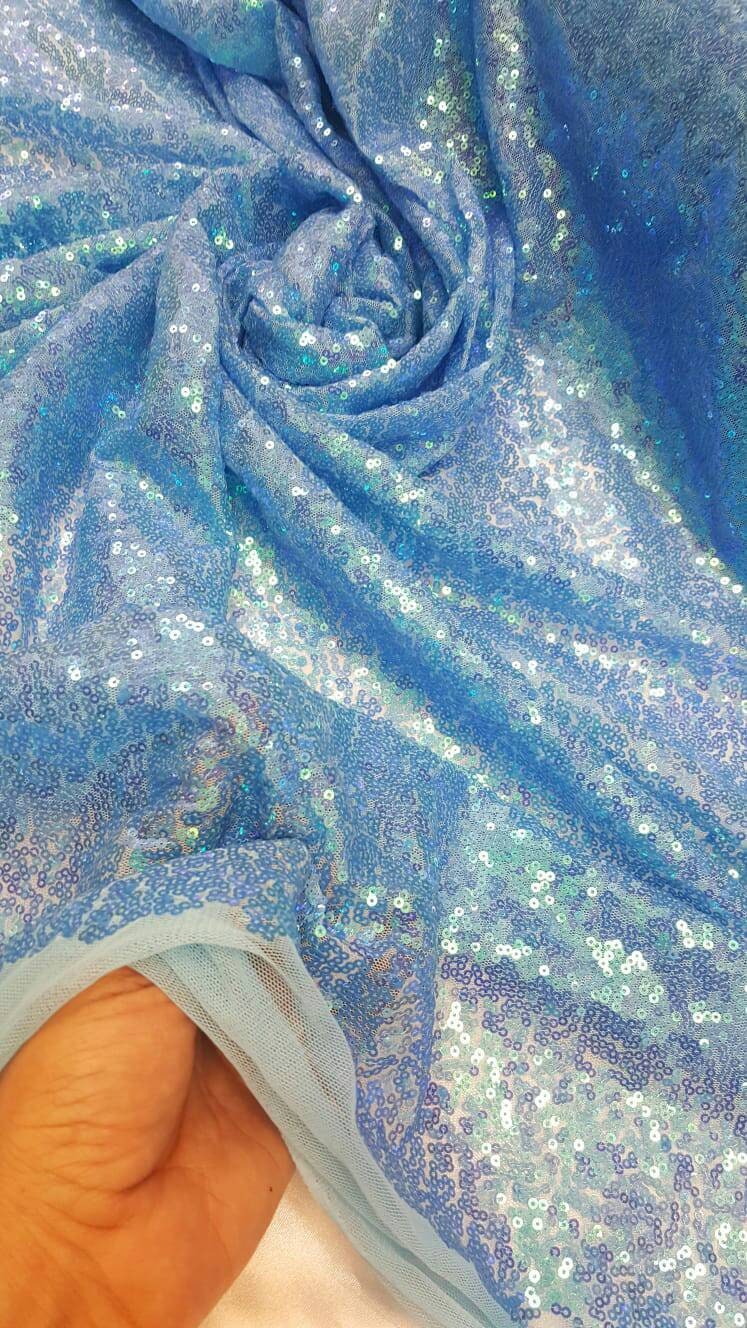 Blue Sequin Iridescent Fabric By The Yard Clothing Dress Decoration Draping Table Cloths Hologram Sequin Fashion Turquoise Sequin Holografic