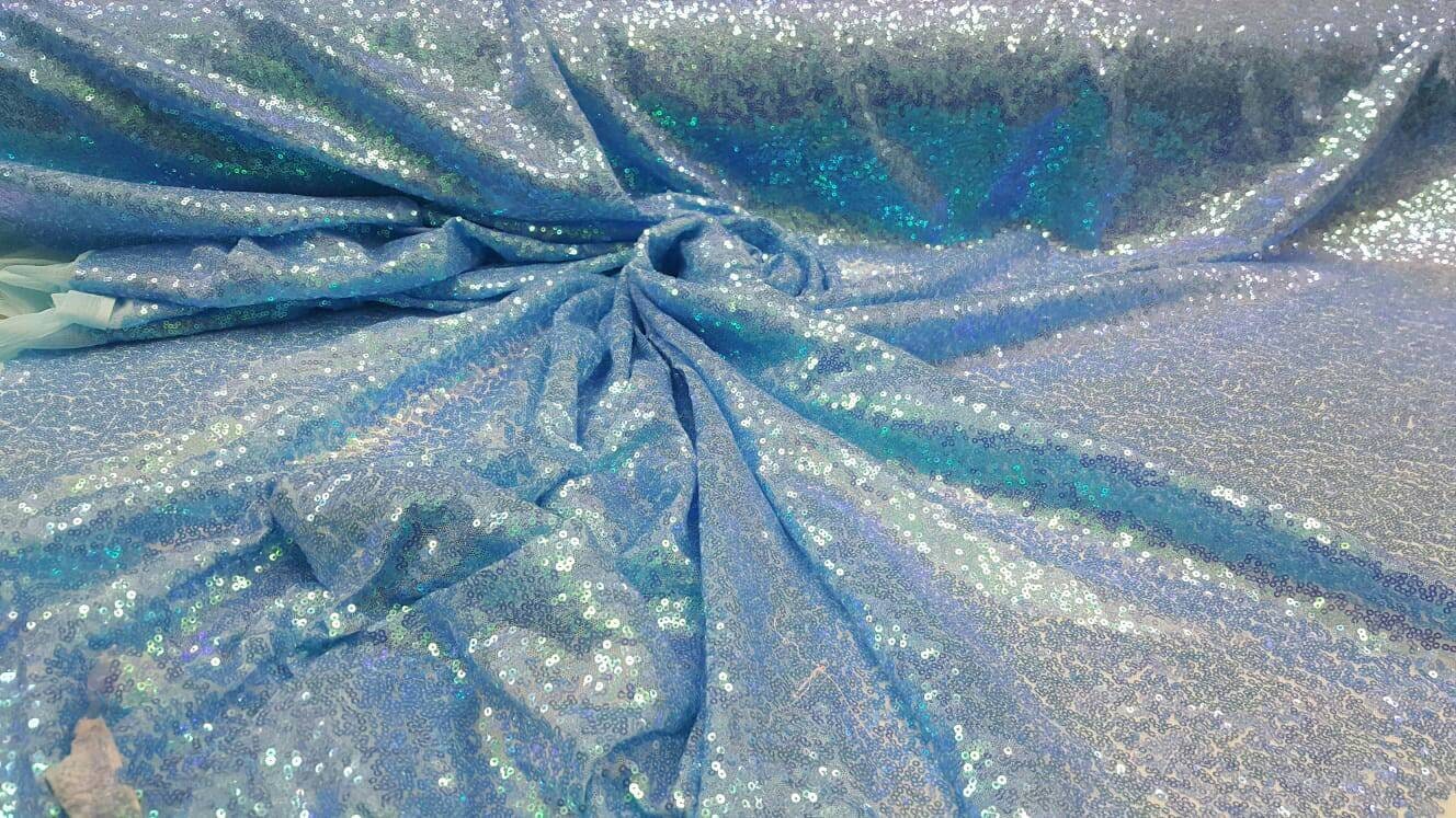 Blue Sequin Iridescent Fabric By The Yard Clothing Dress Decoration Draping Table Cloths Hologram Sequin Fashion Turquoise Sequin Holografic