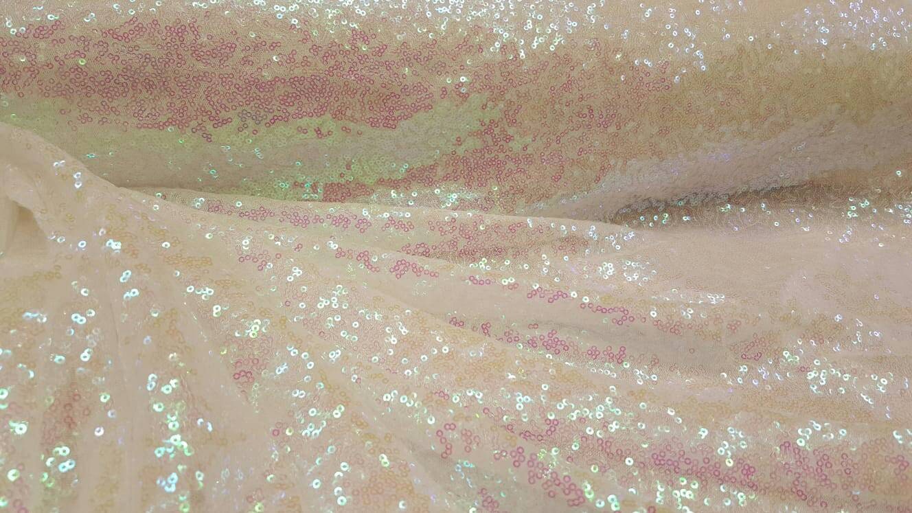 White Iridescent Sequin 58 Hologram Fabric Sold by the Yard Gown Quinceañera Bridal Evening Dress Gorgeous Draping clothing Tablecloth