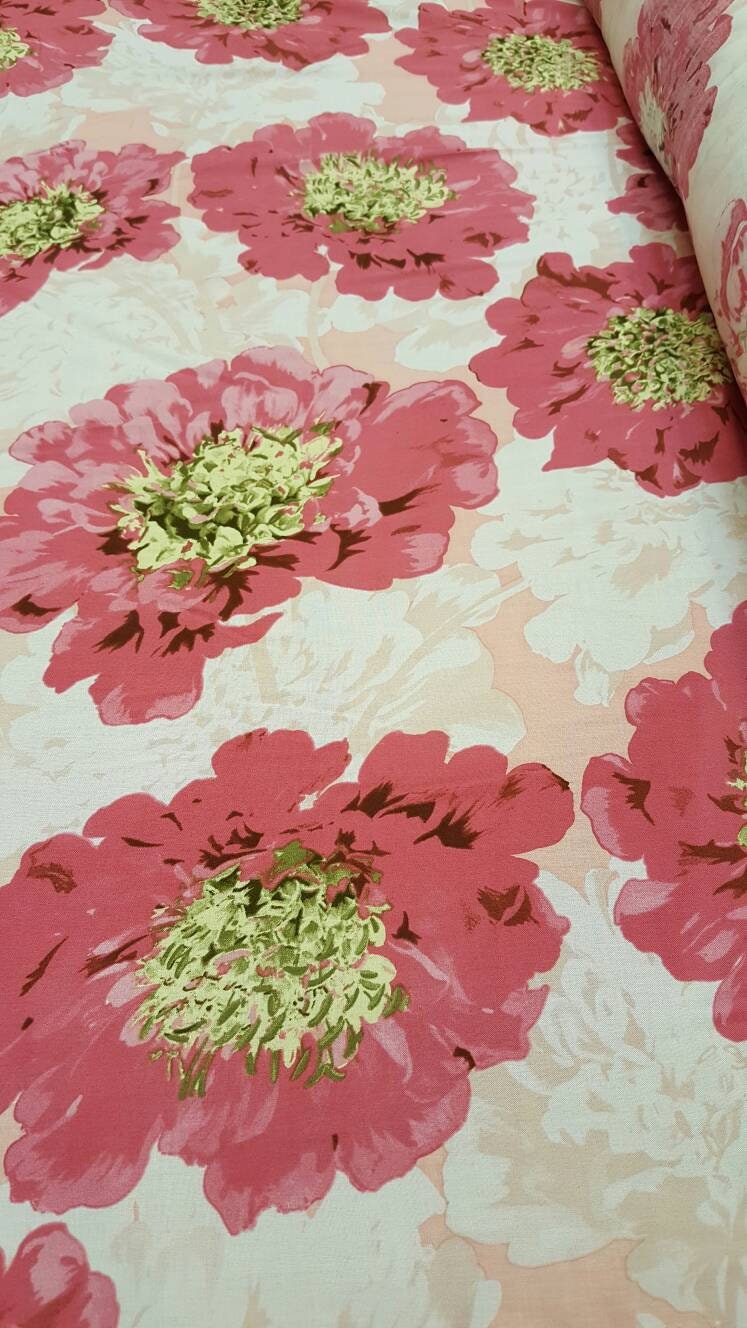100% Rayon Challis Big Pink Blush Flowers Floral Soft Light Weight Dress Decoration Draping Table Cloths Clothing Off White Background