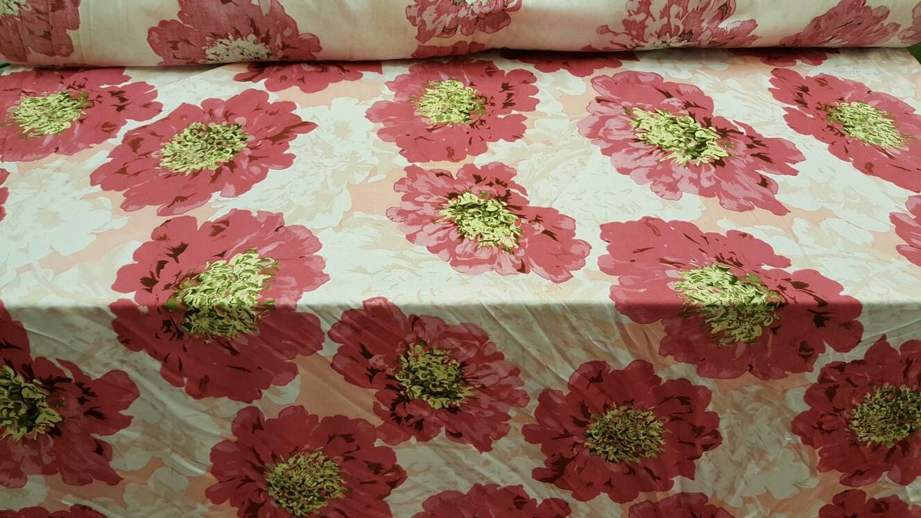 100% Rayon Challis Big Pink Blush Flowers Floral Soft Light Weight Dress Decoration Draping Table Cloths Clothing Off White Background