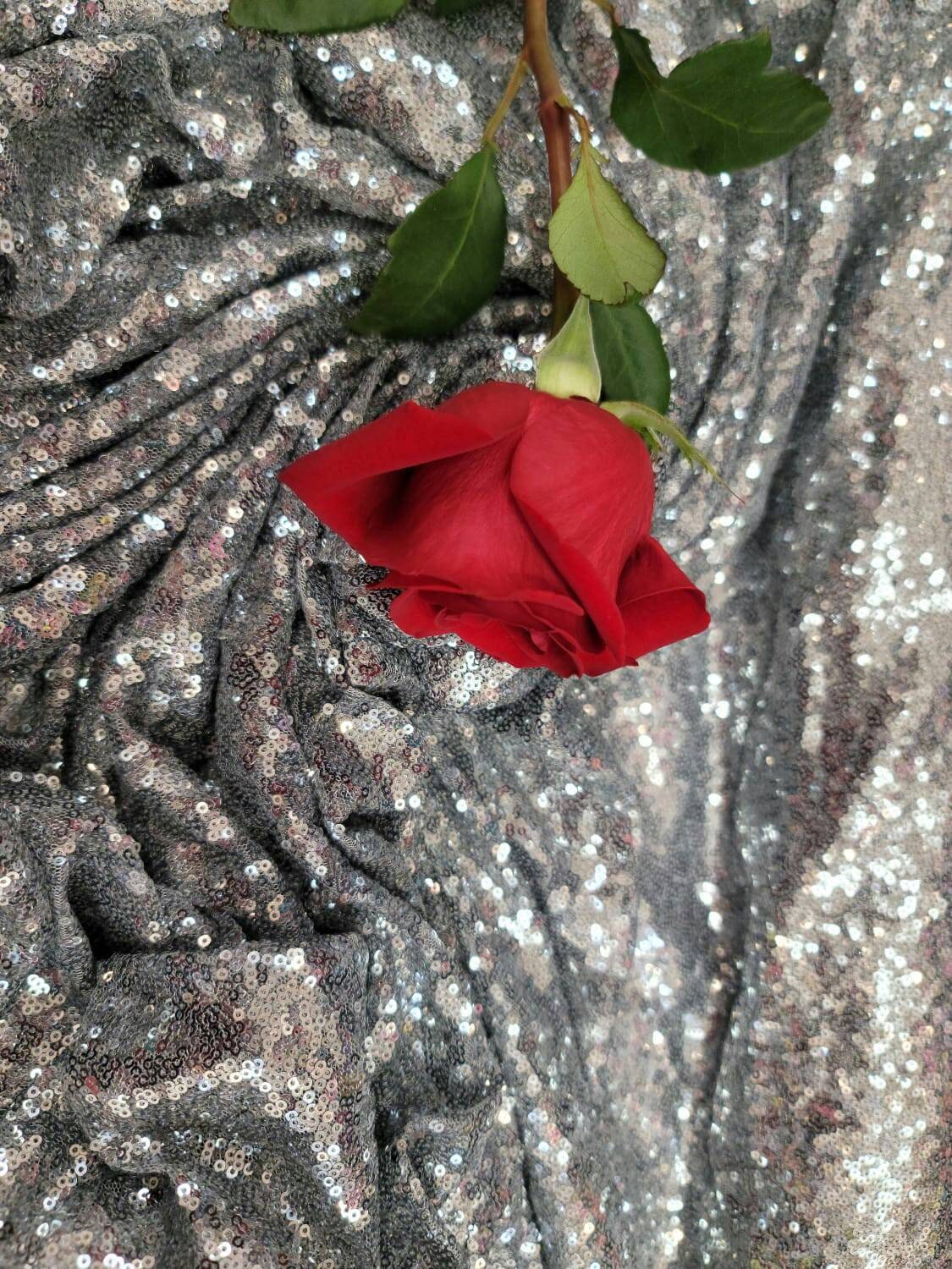 Silver Sequin Stretch Fabric Sold by the Yard Dancer Clothing Decoration Draping Clothing Fashion Prom Dress Bridal Gun Metal