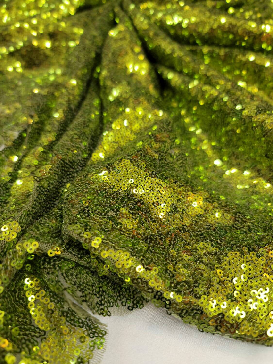 Sequin Fabric By The Yard Olive Green Glitz Sequin On Mesh Draping Clothing Decoration Background Fashion Sequin Embroidered on Stretch Mesh