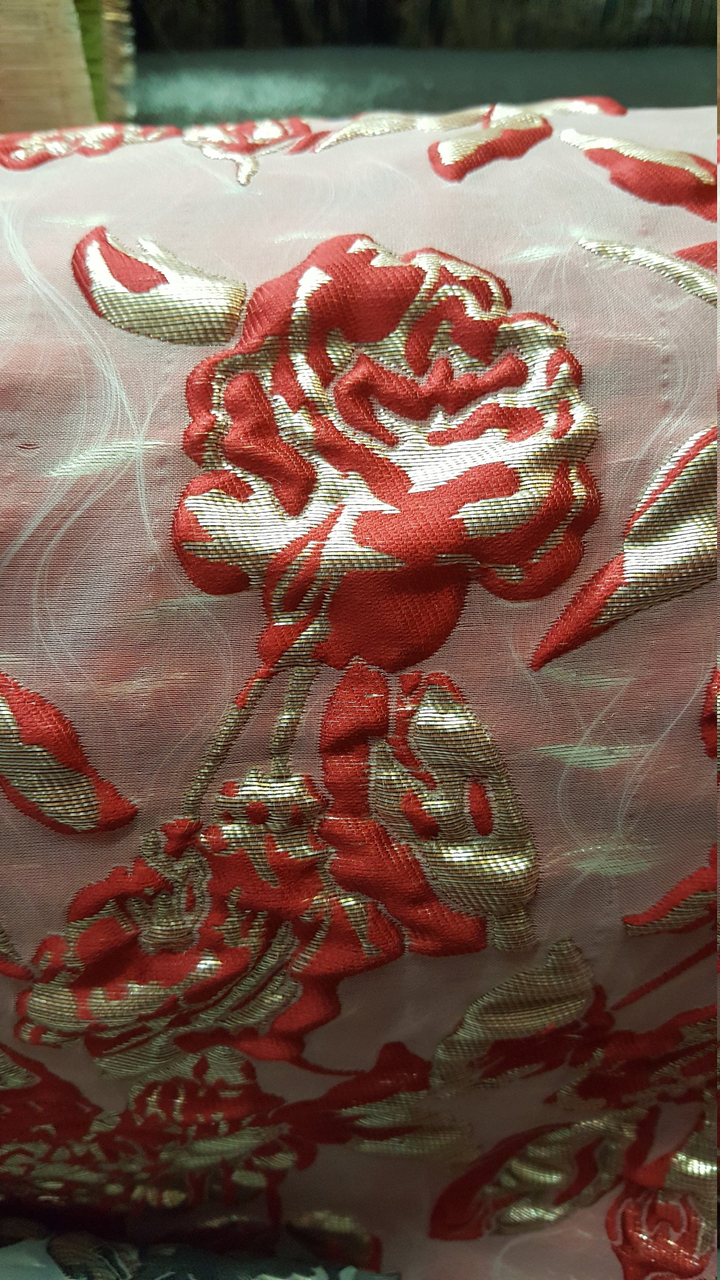 Brocade Floral Flowers Red and Metallic Gold Fabric by the Yard Shine Prom Evening Dress Gorgeous Decoration Dancer Clothing Jacquard Floral